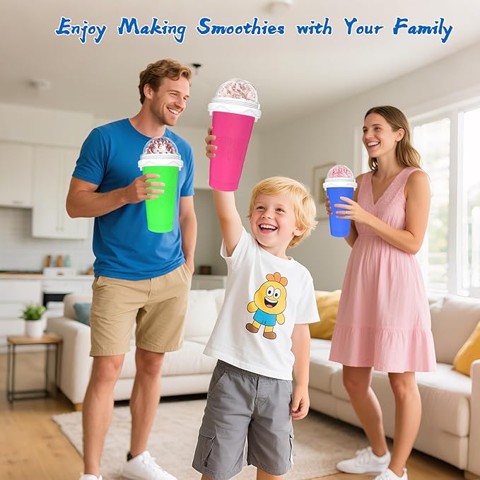 3PCS Slushie Maker Cup, Quick Frozen Magic Cups for Homemade Milk Shake Ice Cream Maker, Double Layer Squeeze Slushy Maker Cup, Birthday Gifts for Mom Dad , Kids,Friends,Family (Pink+Bule+Green)