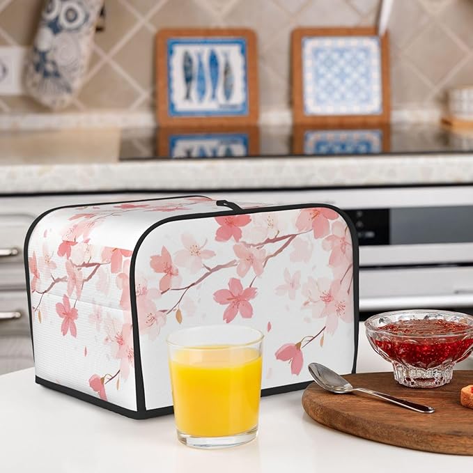 Toaster Cover 4 Slice Pastel Flower Cherry Blossom Kitchen Small Appliance Covers with Pockets Dust and Fingerprint Protection