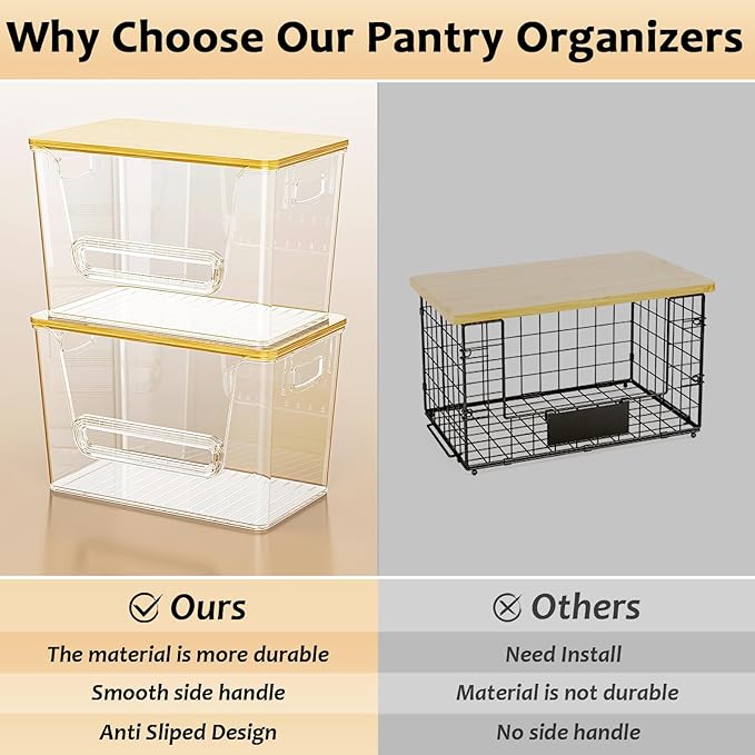 Delamu 2 Set Pantry Organizers and Storage, Trash Bag Holder Under Sink Organizer for 4-13 Gal Bags, Trash Bag Dispenser with Bamboo Top for Onion, Potato, Garlic, Clear (11-7/32"L*7" W*7-1/8"H)