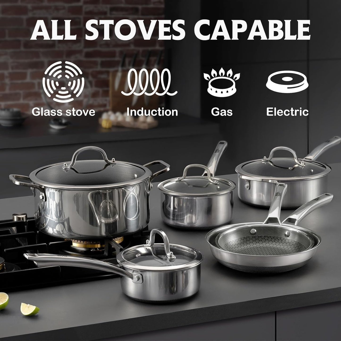 Frying Pans Nonstick with Lid,Hybrid Non Stick 5 Quart Saute pan,PFOA Free Cookware,Stainless Steel skillet,12 inch Deep Saute Pan,Dishwasher&Oven Safe,Works on All Cooktops