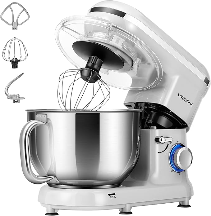 VIVOHOME Stand Mixer, 660W 10 Speed 6 Quart Tilt-Head Kitchen Electric Food Mixer with Beater, Dough Hook, Wire Whip and Egg Separator, Silver