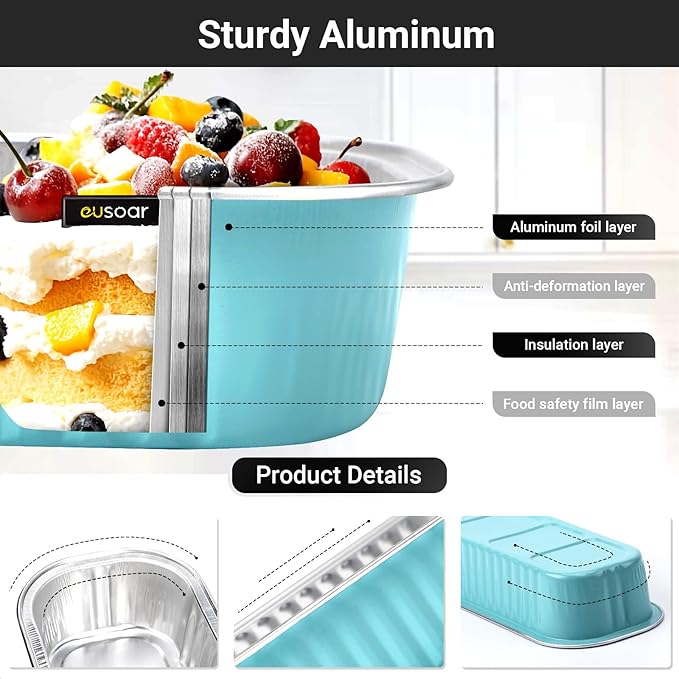 EUSOAR Baking Cups with Lids, 25pcs 6.8oz 6.5"x2.5"x1.2" Disposable Aluminum Foil Mini Loaf Cake Pans Tin with Lids，Cupcake Ramekins Baking Cups Containers Cheesecake Creme Brulee Ramekins Pan