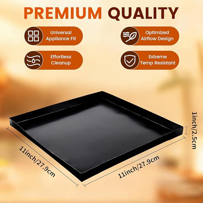 Professional-Grade 2-Pack PTFE Solid Oven Baskets, 11x11x1 Inch Non-Stick Solid Oven Trays for Commercial Kitchens & High-Volume Cooking