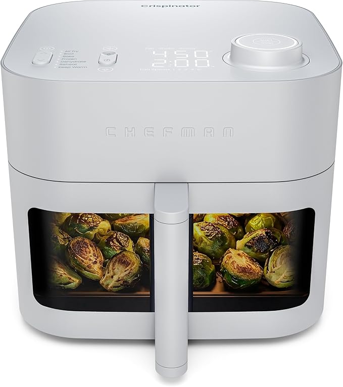 Chefman Crispinator Air Fryer 7-in-1 with 8 Qt Capacity, 450°F Max Temp & TurboFry Pro Technology for Fast, Even Results, Bake, Broil, Dehydrate, Viewing Window, Nonstick Ceramic-Coated Basket