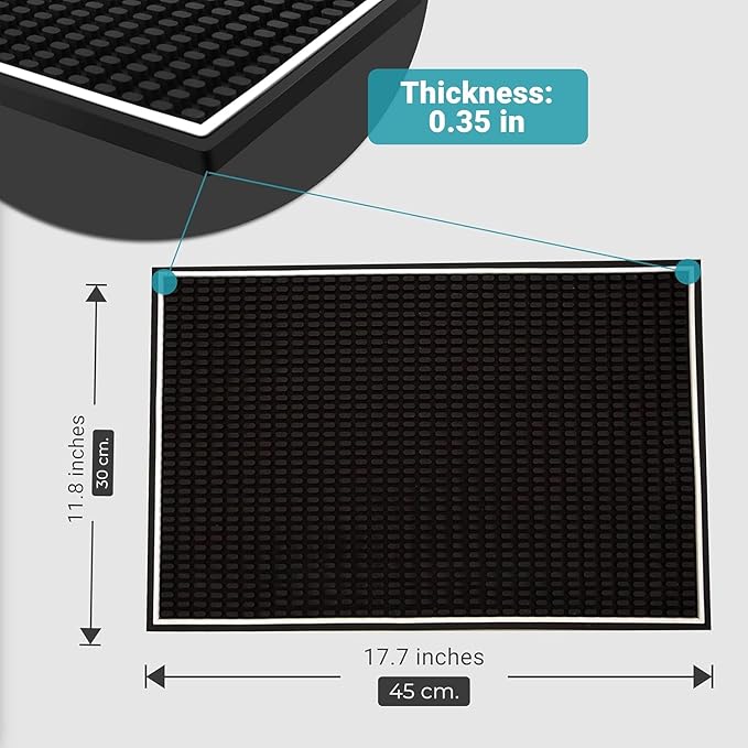 Bar Mat 4-Pack, 18 x 12 Rubber Coffee Bar Mats for Countertop, Bartending, Home Use, Spill Protection and Coffee Stations, Ideal Matt for Cocktail, Whiskey and Espresso