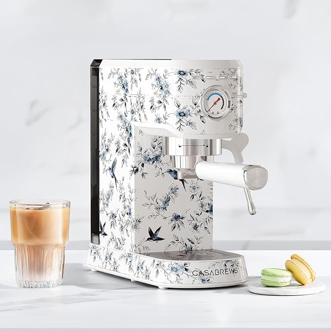 CASABREWS CM5418 Espresso Machine 20 Bar, Small Espresso Maker with Steam Milk Frother, Stainless Steel Coffee Machine with 34oz Removable Water Tank for Cappuccino, Latte Machine, Blue Willow