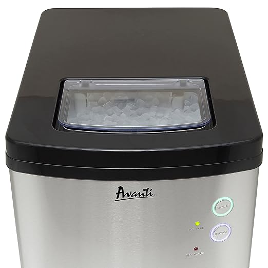 Avanti Nugget Ice Maker with Electronic Controls and Dispenser Countertop Use Makes 33lbs of Chewable Ice Per Day Perfect for Kitchen Office or Breakroom, Includes Ice Bin, 195-Watts, Stainless Steel