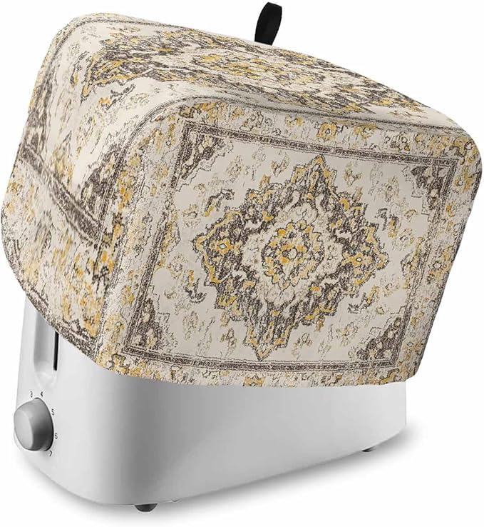 Beige Vintage Boho Toaster Cover 2 Slice, Ethnic Tribal Dustproof Bakeware Oven Protector with Top Hook, Geometric Abstract Waterproof Small Kitchen Appliance Toasters Dust Cover, 12"x7.5"x8"