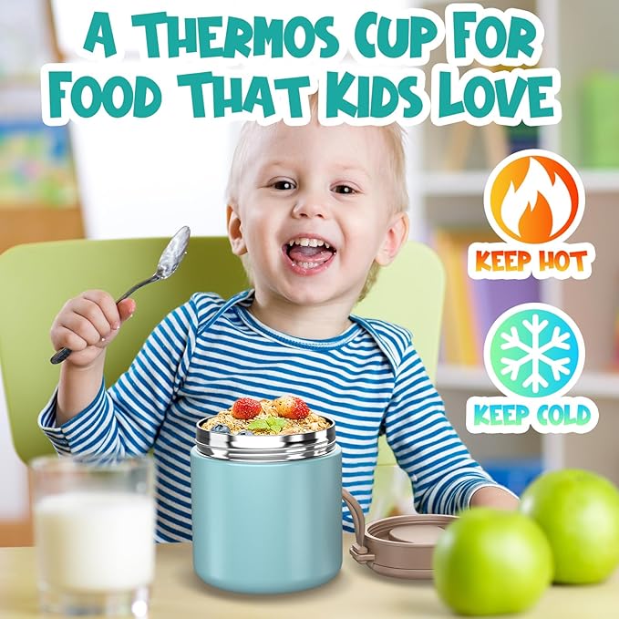 Insulated Food Jar for Kids - 15.2 Oz, Thermo for Hot Food, Soup Thermo, Insulated Food Container, Termos Para Comida Caliente, Width Mouth Stainless Steel Lunch Box with Spoon, Camouflage Green