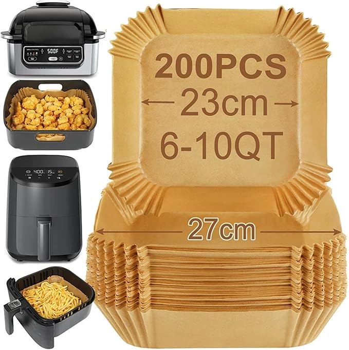 Large Air Fryer Disposable Paper Liners Nonstick 23cm Oven Airfryer Parchment Baking Paper ，Compatible For Ninja，Compatible For COSORI ，Grill Cooking Basket(16cm square,200 Pcs)