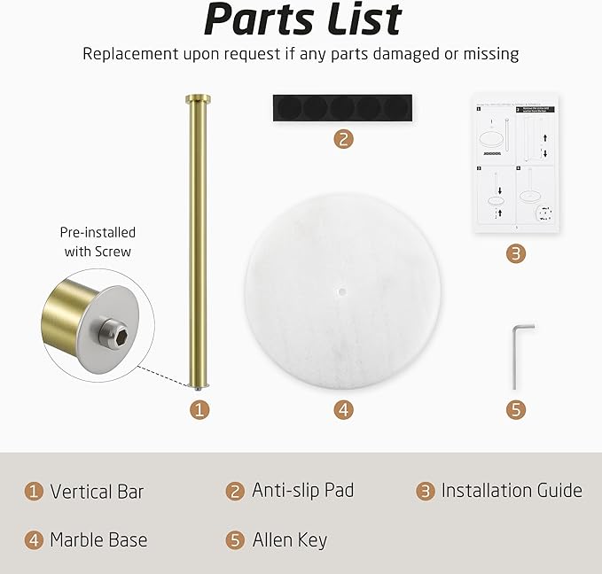 KES Marble Paper Towel Holder Gold Countertop, Kitchen Standing Paper Towel Holders Marble Base Standard or Jumbo-Sized Rolls Brushed Gold, KPH100-BZ