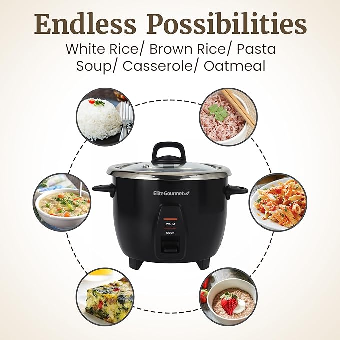 Elite Gourmet ERC2001BX 10-Cup Electric Rice Cooker with 304 Surgical Grade Stainless Steel Inner Pot, Makes Soups, Stews, Porridges, Grains and Cereals