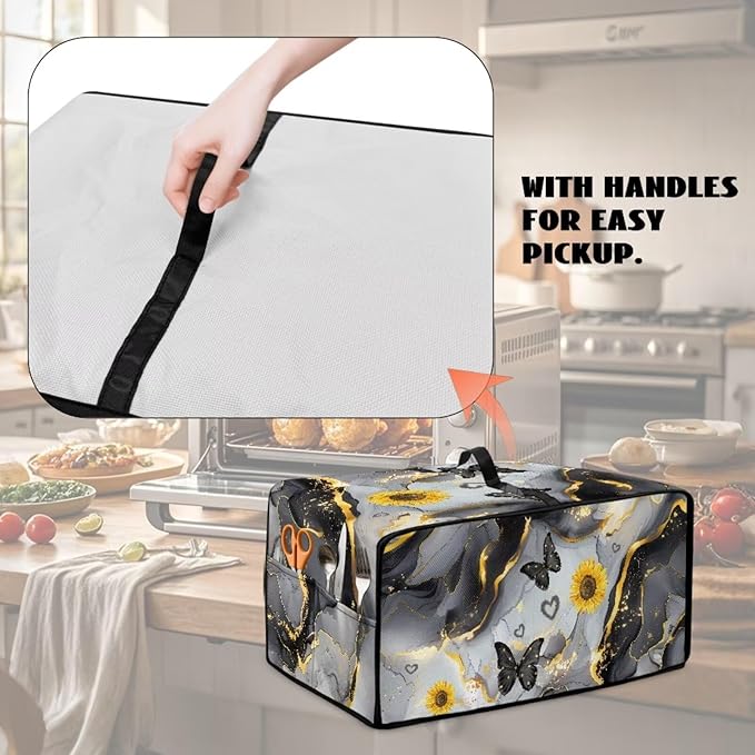 Convection Oven Cover Countertop Appliance Covers Stain-resistant Microwave Oven Protector for Kitchen Home Decor, S, Black Gray Gold Marble Butterfly Sunflower
