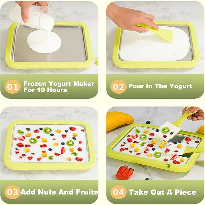 Ice Maker,Ice Cream Makers,Yogurt Countertop Machine,Stainless Steel Homemade DIY Instant Freeze Dried Cream Roll Pot with 2 Scrapers,Frozen Fruit Chocolate Strawberries Yogurt Machines