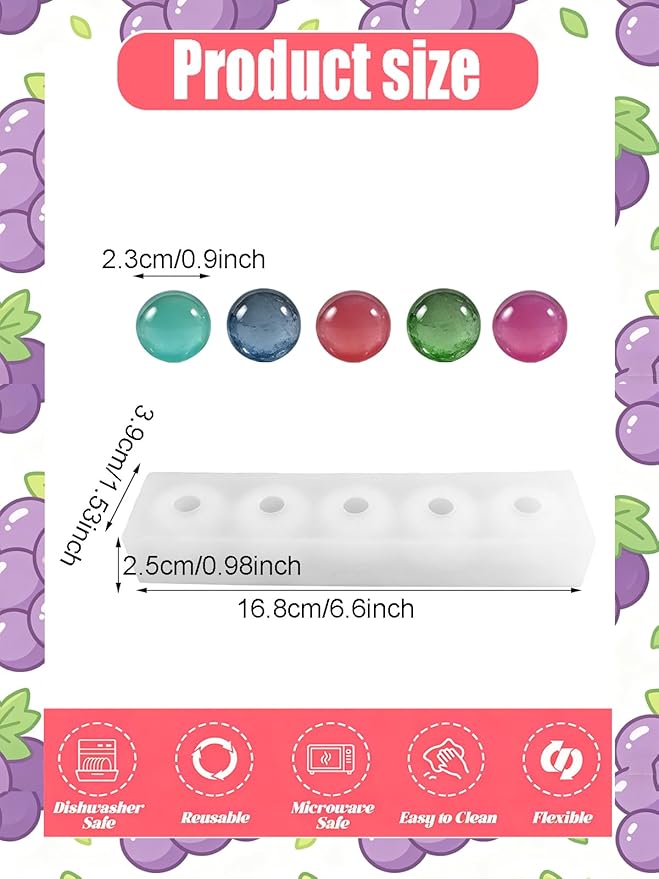 5 Cavity Grape Silicone Mold – Silicone Fruit Mold for Chocolate, Candy, Fondant, Candle, Soap, Resin & Cake Decor, 3D DIY Baking Tool for Parties & Gifts (Grape)