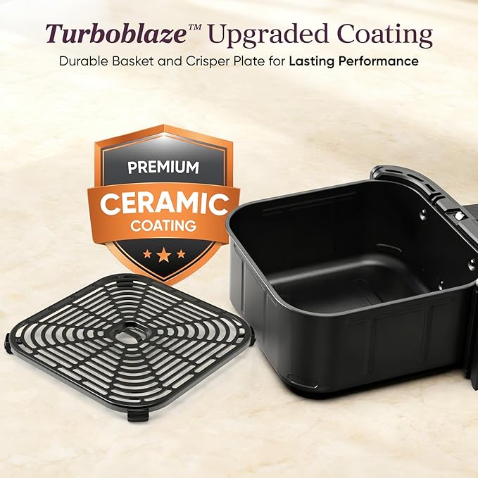 Cosori 9-in-1 TurboBlaze Air Fryer 6 Qt, Premium Ceramic Coating, 90°–450°F, Precise Heating for Even Results, Air Fry, Roast, Bake, Broil, Dry, Frozen, Proof, Reheat, Keep Warm, 120V, Dark Gray