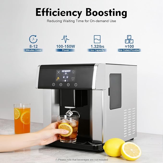 2 in 1 Water Dispenser Ice Maker, Countertop Water Cooler Dispenser Built-in Ice Maker with LCD Display and Self-Cleaning, 10Mins Quick Ice Make, 1.3lbs Ice Storage for Home Office