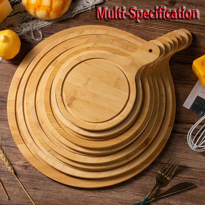 6 Pack Pizza Board Set – Premium Wooden Pizza Plates for Serving & Cutting, Round Bamboo Pizza Plate with Handle, Durable & Lightweight for Home & Restaurant (Up to 13 Inches),6inch