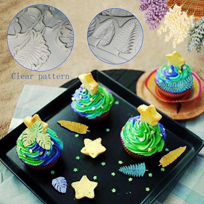 Large Turtle Leaf Fondant Molds,Acxydm 2PCS Leaf Molds Silicone,Palm Leaves Plantain Leaf Chocolate Molds Set,Tropical Plant Leaf Mold,3D Silicone Cake Mold for Making Sugar Craft,Cupcake,Cookies
