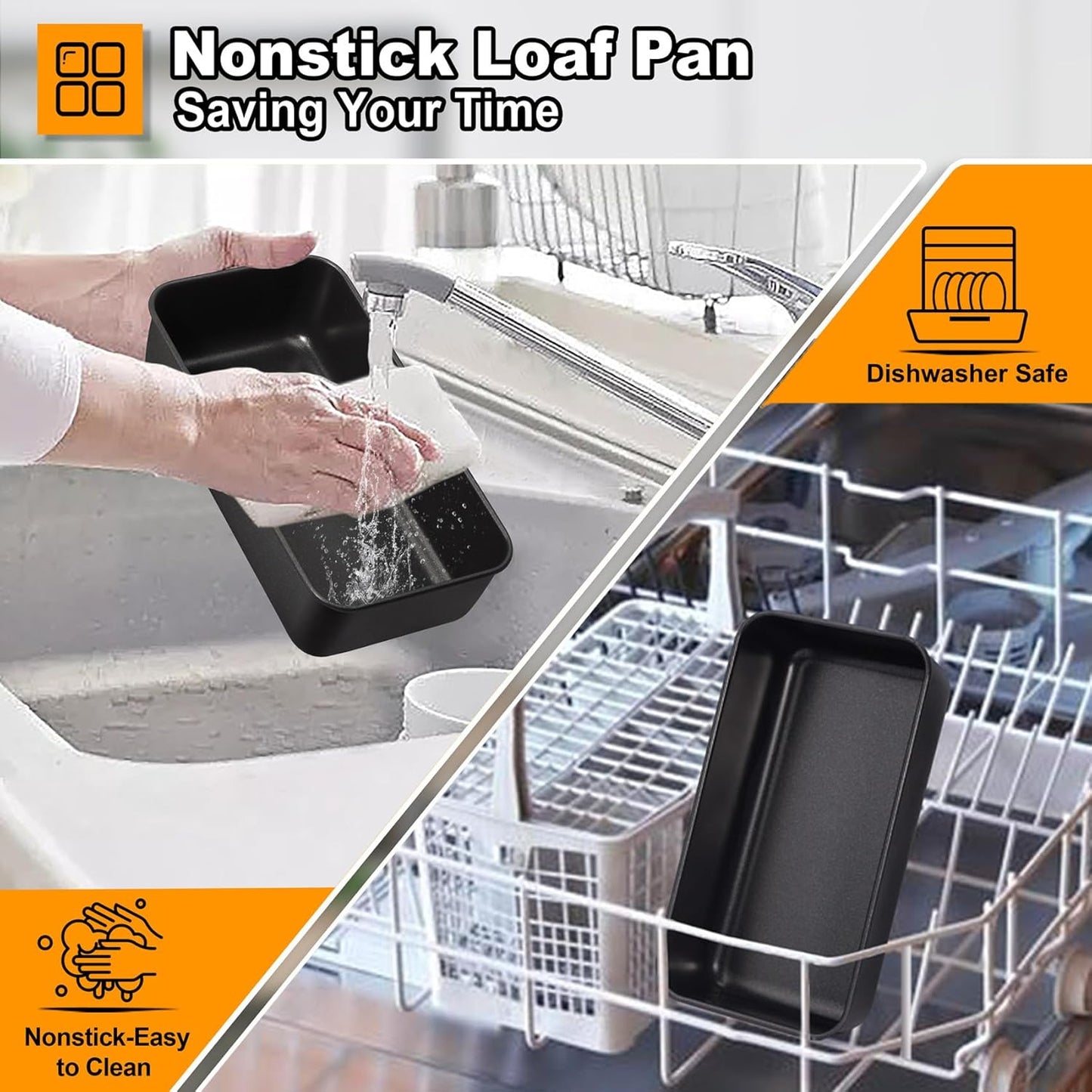 LIANYU 3 Pack Nonstick Loaf Bread Pan, 9x5 Inch Baking loaf Tin, Stainless Steel Meatloaf Pan Tin for Baking Banana Sandwich Bread, Dishwasher Safe