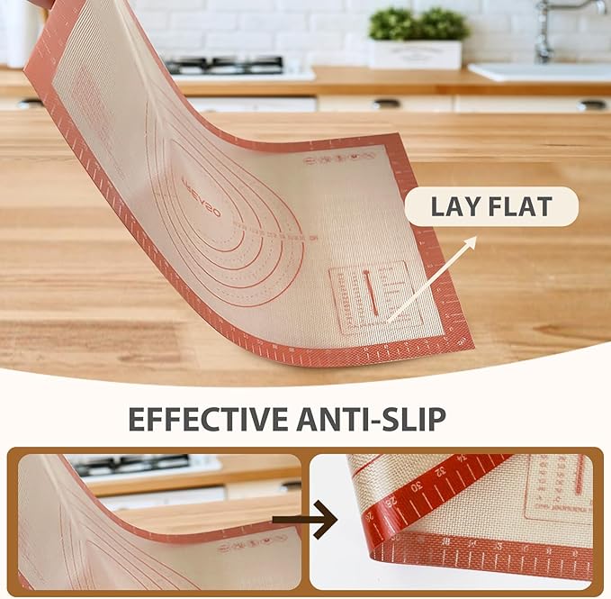 Silicone Baking Mat, 24" x 16" Baking Mat, Pastry Rolling Sourdough Baking Mat Supplies for Making Pizza, Pie, Cookies, Bread