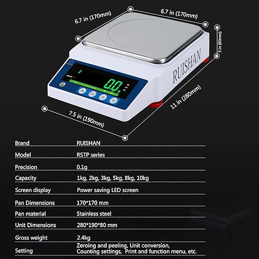 Large Range 10kg x 0.1g Precision Lab Balance Scale Grain/Gram Scale Scientific Scale Calibrated Scale Industrial Laboratory Weighing and Counting Scale Table Top Scale | for Lab, Jewelry
