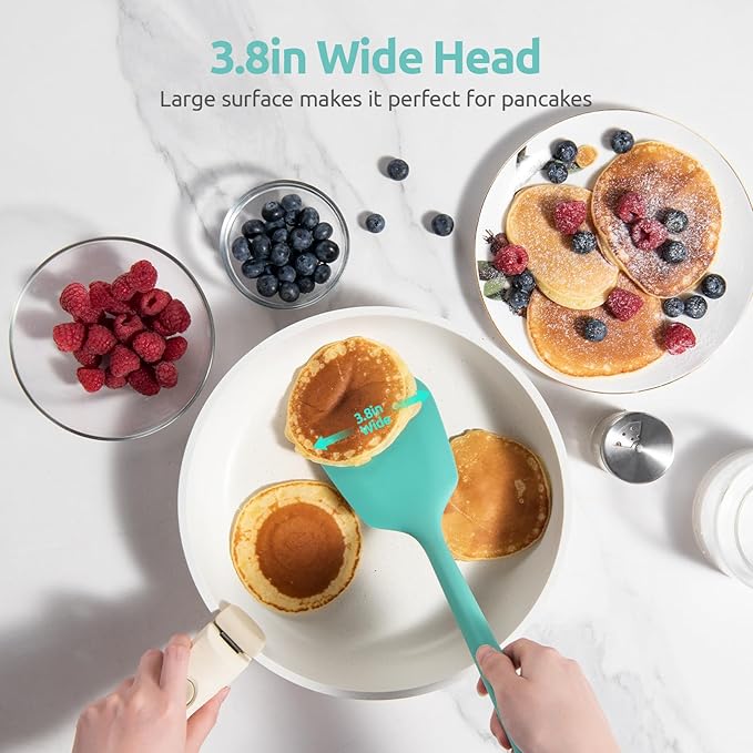U-Taste 18/8 Stainless Steel Measuring Cups and Spoons (Set of 10, Multicolor), and 600ºF Heat Resistant Silicone Turners, 13.6in Long Solid & Slotted Kitchen Spatula (Aqua Sky)