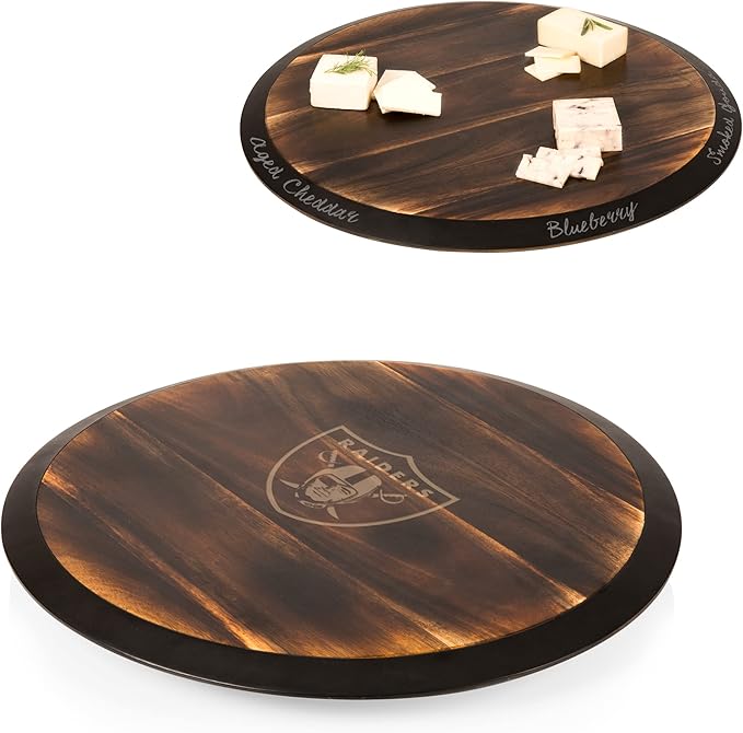 PICNIC TIME NFL Unisex NFL Lazy Susan Serving Tray, Wooden Turntable Round Charcuterie Board, Cheese Serving Platter