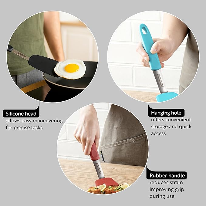 Restaurantware Silicone Spatula 1 Count 13.3 Inches Flexible Heat Resistant Silicone Turner, Turquoise Nonstick Kitchen Cooking Flipper With Soft Touch Rubber Handle, Dishwasher-Friendly Ergonomic