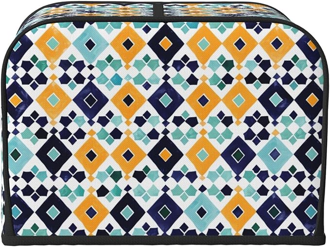 Mexican Blue Tiles Covers for 4 Slice Toasters,Cute Country Bread Machine Cover with Handle,Washable Stain Resistant Kitchen Small Appliance Cover Dining Decor