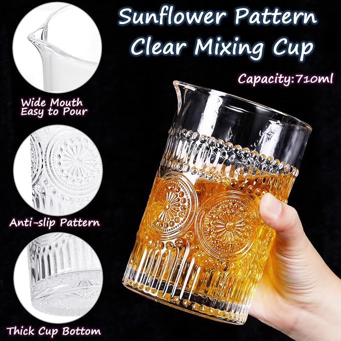 Gusnilo Cocktail Stirring Glasses for Whiskey Cocktail Mixing Glass 24oz Mixing Glass Mixing for Stirring Drinks,Old Fashioned Crystal Bar mixing Glass 710ml Cocktail Stirring Glasses 2PCS