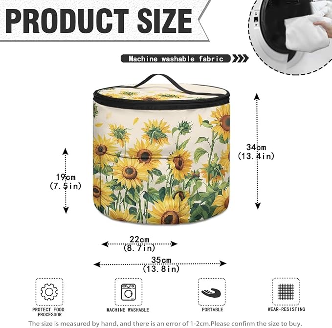 Sunflower Pressure Cooker Cover for Picnic Air Fryer Carry Bag Slow Cooker Cover Kitchen Round Applicances Storage Bag (Enclosed on the Bottom)
