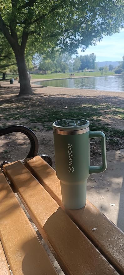 40oz Tumbler with Handle, Flip Straw, and Leak-Proof Lid – Stainless Steel Double Wall Insulated Travel Mug (Jade Green)