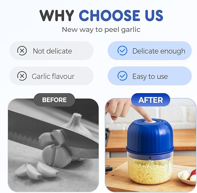 Electric Garlic Chopper, Mini Portable Veggie Chopper Garlic Grinder Onion Choppers, Wireless Electric Food Chopper Tool for Mashing Onion, Garlic, Chili, Ginger (Light Green + Blue)