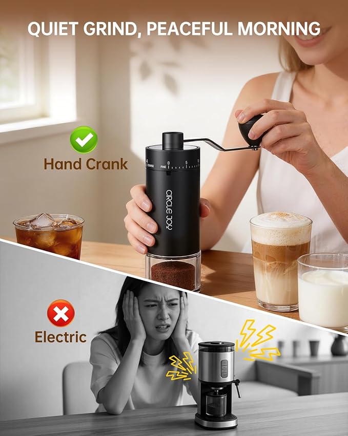 CIRCLE JOY Mini Manual Coffee Grinder with 40 External Adjustable Settings and Ceramic Conical Burr, Portable Stainless Steel Hand Coffee Grinder for Home and Travel