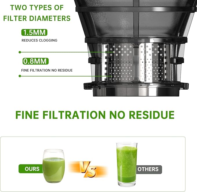 NEWBULIG Cold Press Juicer Machines, Masticating Juicer with High Juice Yield, Reverse Function, Stops Oxidation and Easy to Clean for Vegetables & Fruits, Silver