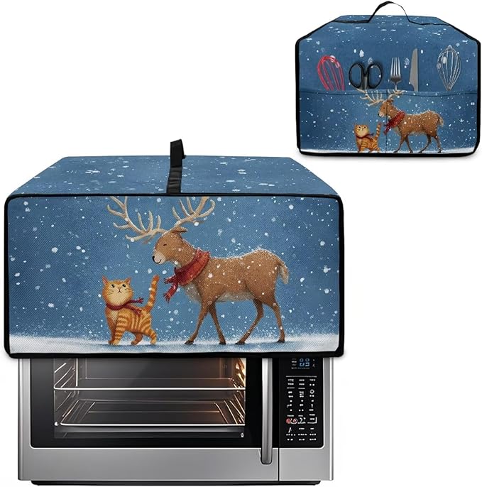Air Fryer Toaster Oven Dust Cover Countertop Microwave Dust Cover Protector, Compatible with Convection Oven, M, 16.5 x 20.5 x 10 Inches, Reindeer Cat Christmas Decor