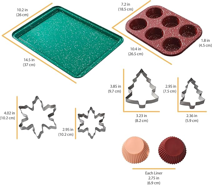 Chicago Metallic 12 Piece Holiday Baking Set, Perfect For Baking Holiday Cookies, Cupcakes, Muffins, and Much More