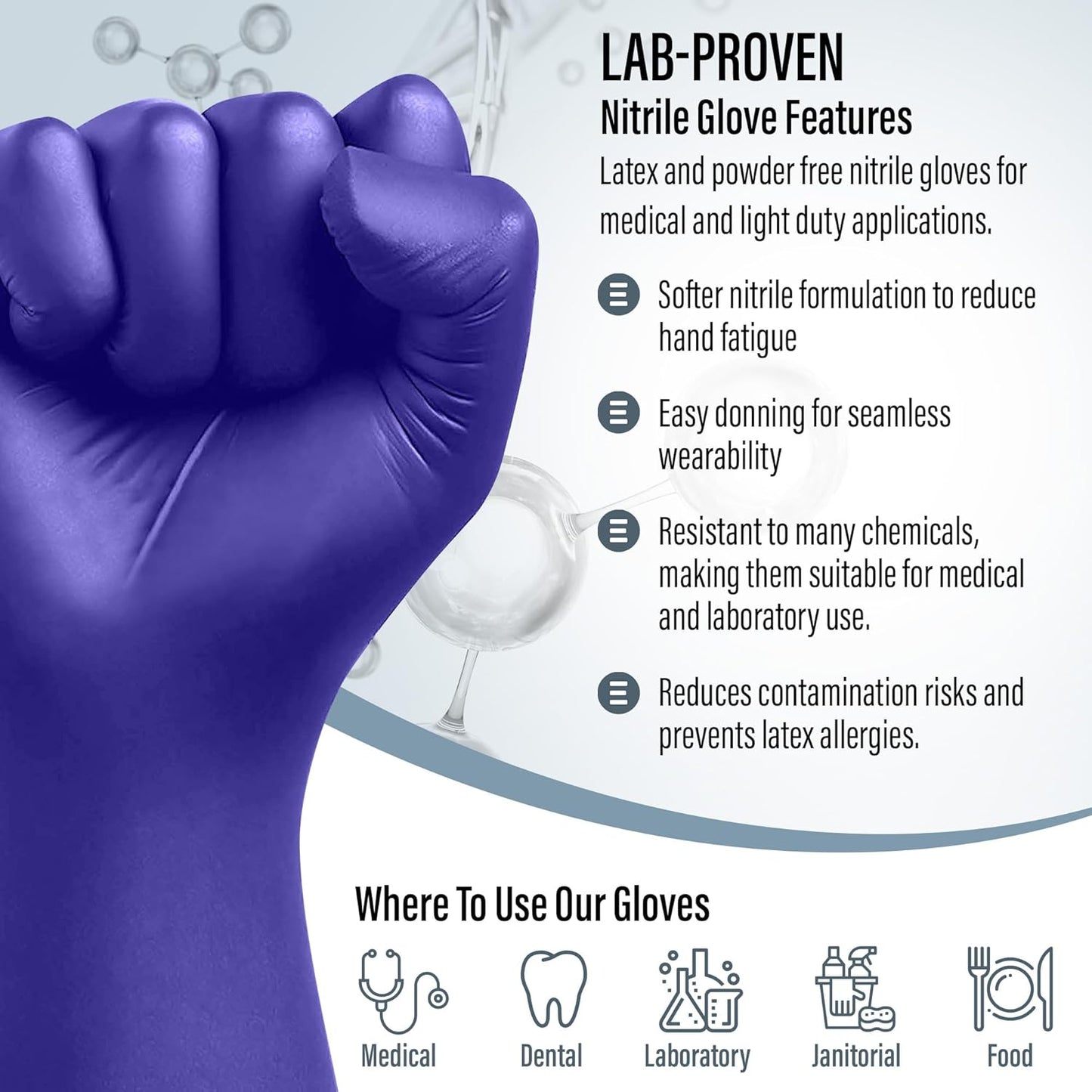 EnSure Nitrile Exam Gloves, Powder-Free, Latex-Free, Chemo Rated, Non-Sterile, Light Duty, Textured Tips, Medical, Surgical, Food Safe, Cleaning, Dental, Lab Use - 3 Mil (Medium, 2000 Count)