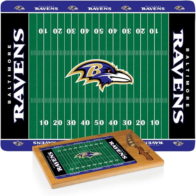 PICNIC TIME NFL Football Field Icon Glass Top Cutting Board & Knife Set, (Parawood & Bamboo)