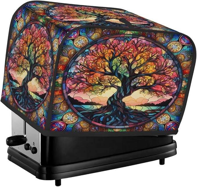 Tree of Life Glass Color Toaster Cover 2 Slice Dust and Fingerprint Protection Toaster Bread Maker Covers Washable Kitchen Small Appliance Covers for Kitchen Accessories Decor Bakeware Women Gift