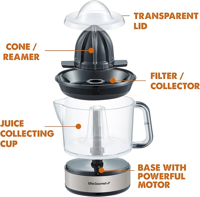 Elite Gourmet Compact Masticating Slow Juicer, Cold Press Juice Extractor, BPA-Free, with Electric Citrus Juicer, Pulp Control, 24oz