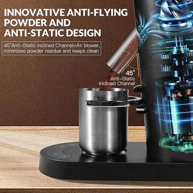 Coffee Grinder Electric, Rechargeable Cordless Stainless Steel Conical Burr Coffee Bean Grinder with Air Blower, 60 Grind Settings, Anti-Static, Compact & Quiet for Home, Office, Camping Use
