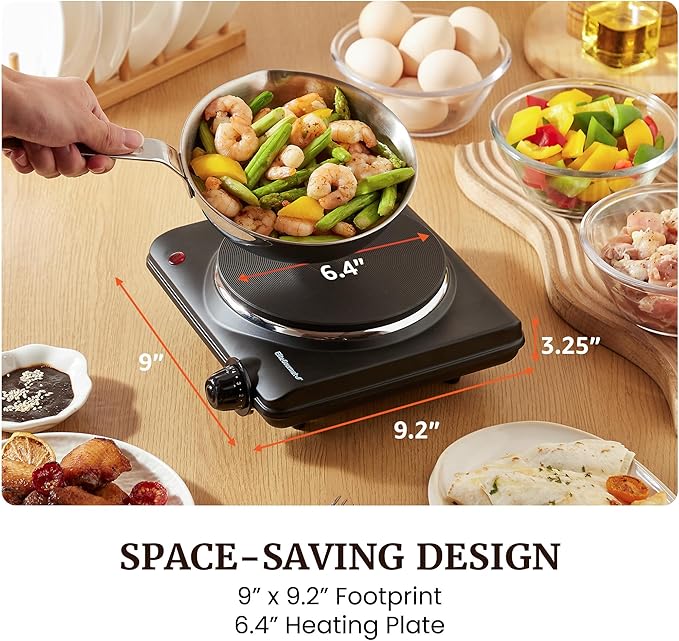 Elite Gourmet Countertop Electric Burner, 1000W Cast Iron Hot Plate, 7 Heat Settings, Portable Cooktop for RV, Dorm, Office & Small Kitchens, Road-Ready & Compact
