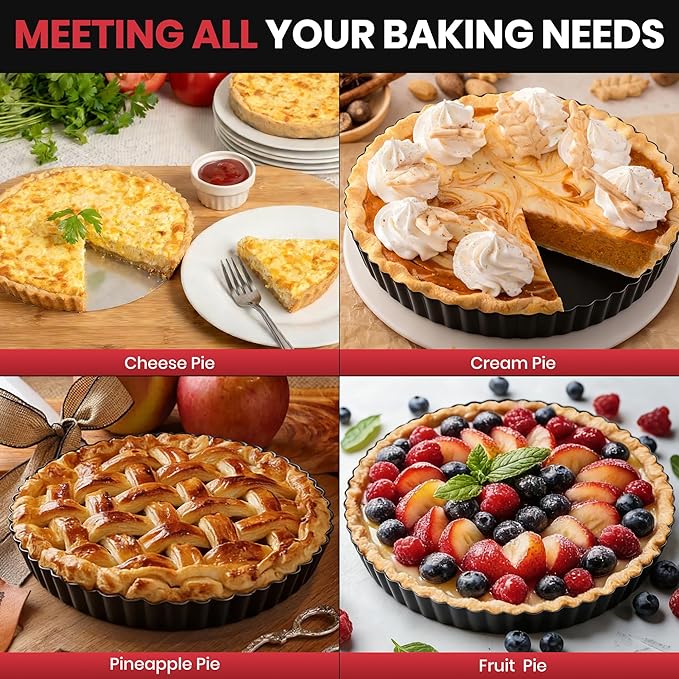 Tart Pan Kit,9 Inch Tart Pans with Removable Bottom,Non-stick Fluted Quiche Pan with Silicone Crust Shaper,Pie Weights,Brush,Sponges,Quiche Baking Dish Tart Molds For Baking Fruit Tarts,Pies & Quiches