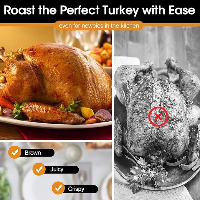 Sunvivi 26-Quart Roaster Oven, Electric Roaster Oven with Viewing Lid, Sunvivi Turkey Roaster with Unique Defrost/Warm Function, Large Roaster with with Removable Pan & Rack, Stainless Steel, White