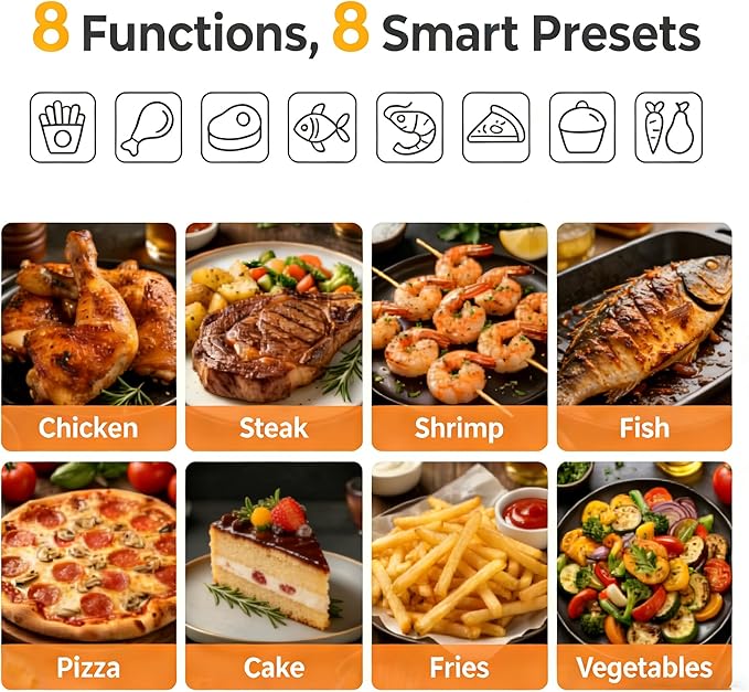 HealSmart 6.34 Qt Air Fryer with Window, 8-in-1 Digital AirFryer Oven, 1700W, Nonstick Dishwasher-Safe Basket, Air Fry, Roast, Dehydrate, 90-Min Timer, Stainless Steel, White