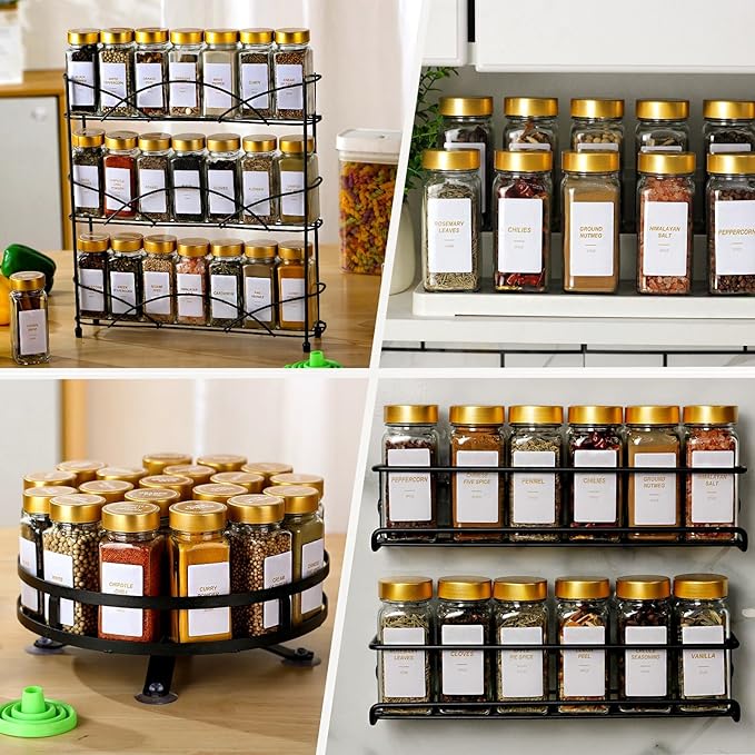 Glass Spice Jars with Label, 36 Pcs Spice Jars with Shaker Lids-4 oz Gold Spice Seasoning Jars Bottles Containers Set for Spice Rack (36)
