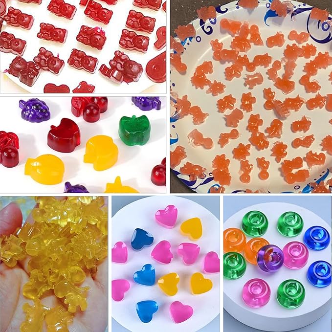 Sidosir 7Pcs Gummy Candy Molds, Gummy Bear/Dinosaur/Fruit/Donut/Hearts Molds, Non-stick Silicone Candy Chocolate Mold (5Shape+2Droppers)