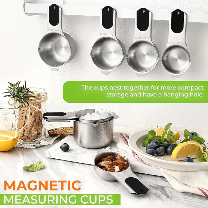 Spring Chef Dual Sided Magnetic Measuring Spoons Set, Mountain Sunrise, Set of 8 & Stainless Steel Magnetic Measuring Cups, Set of 7, Black - 2 Product Bundle
